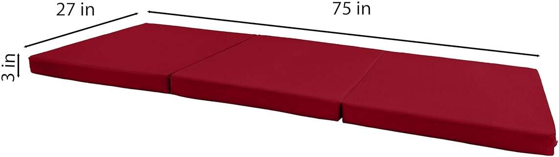D&D Futon Furniture Trifold Foam Beds, Floor Tri-Fold Bed, Foldable Shikibuton Mattress Cushion Topper Mat for Space Saving Sleepover 3x27x75 in, Red - Image 2