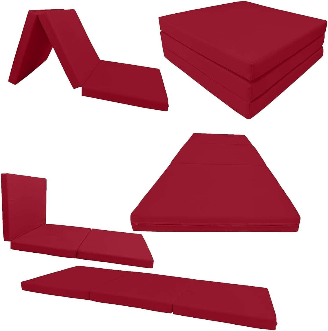 D&D Futon Furniture Trifold Foam Beds, Floor Tri-Fold Bed, Foldable Shikibuton Mattress Cushion Topper Mat for Space Saving Sleepover 3x27x75 in, Red - Image 6