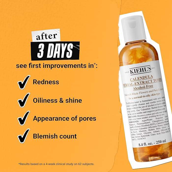 Kiehl's Calendula Herbal Extract Alcohol-Free Toner, Soothing Facial Toner for Normal to Oily Skin, Visibly Reduces Redness & Oil, Improves Skin Texture, Paraben-Free, Fragrance-Free, Non-acnegenic - Image 5