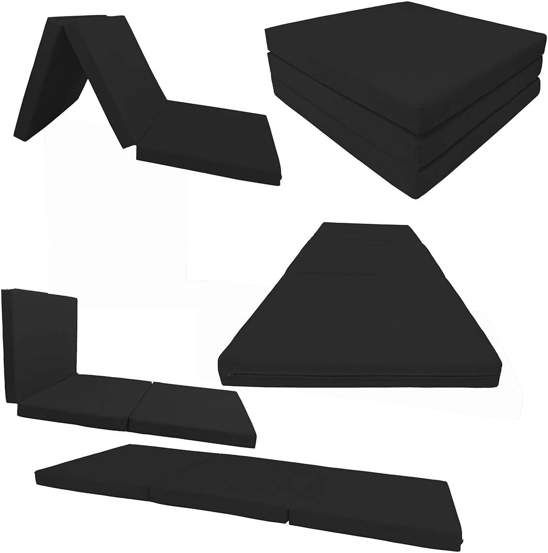 D&D Futon Furniture Trifold Foam Beds, Floor Tri-Fold Bed, Foldable Shikibuton Mattress Cushion Topper Mat for Space Saving Sleepover 3x27x75 in, Black - Image 6