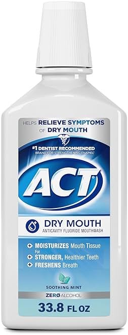 ACT Dry Mouth Anticavity Zero Alcohol Fluoride Mouthwash, Soothing Mint, 33.8 fl. oz. - Product Image