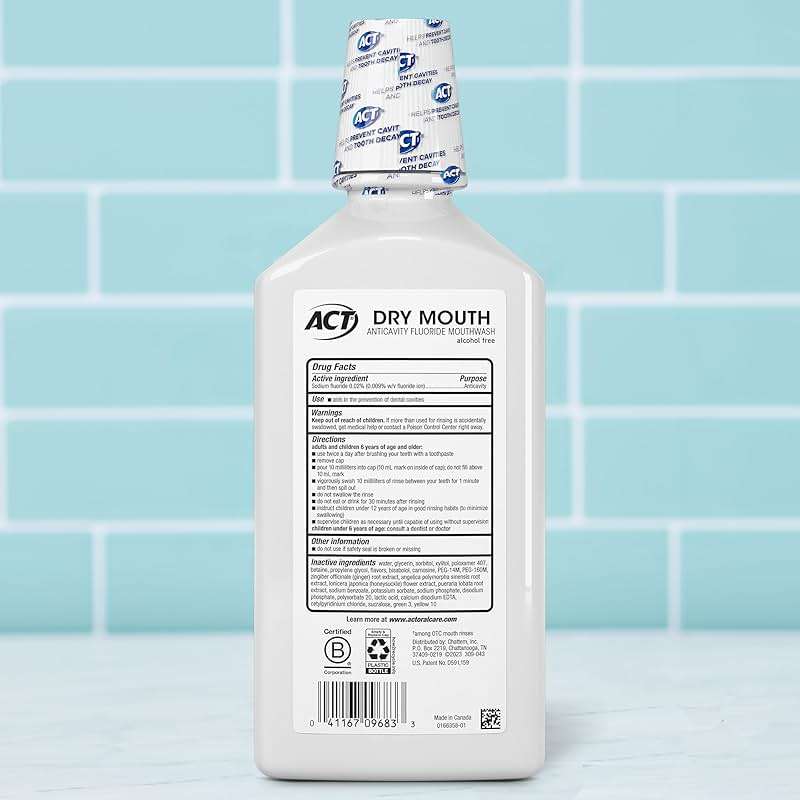 ACT Dry Mouth Anticavity Zero Alcohol Fluoride Mouthwash, Soothing Mint, 33.8 fl. oz. - Image 2
