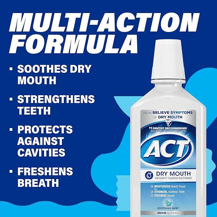 ACT Dry Mouth Anticavity Zero Alcohol Fluoride Mouthwash, Soothing Mint, 33.8 fl. oz. - Image 4