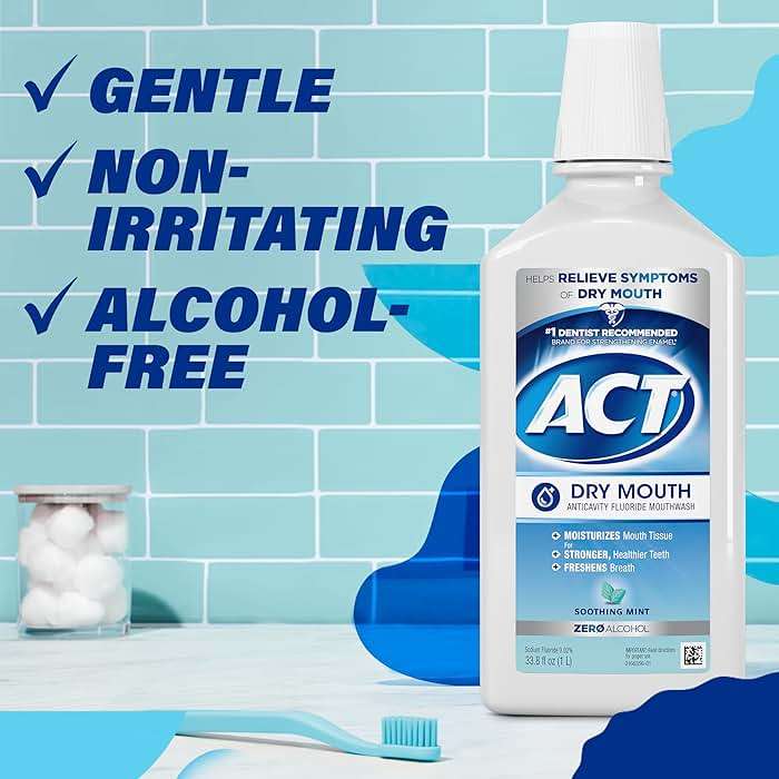 ACT Dry Mouth Anticavity Zero Alcohol Fluoride Mouthwash, Soothing Mint, 33.8 fl. oz. - Image 7