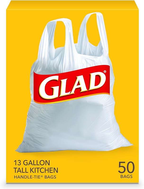 Glad Tall Kitchen Trash Bags 13 Gallon, Unscented Garbage Bags, Handle-Tie, 50 Count - Image 1