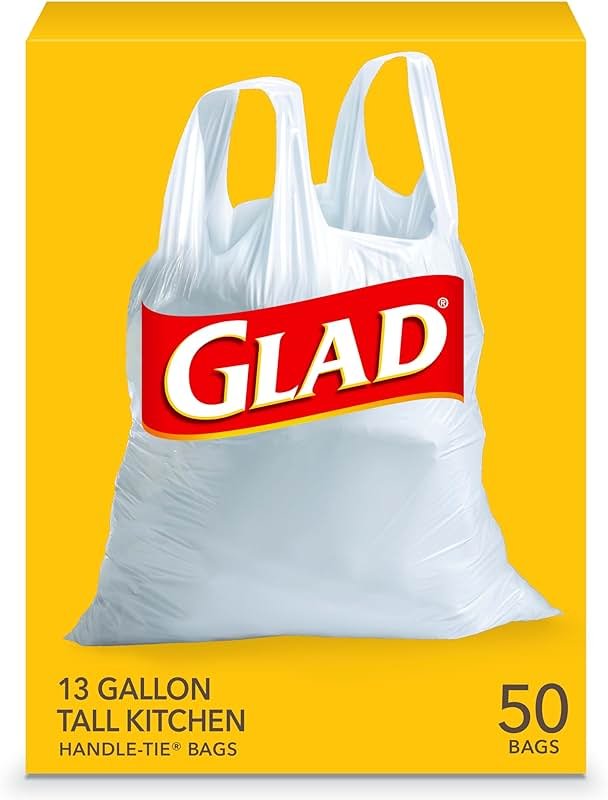 Glad Tall Kitchen Trash Bags 13 Gallon, Unscented Garbage Bags, Handle-Tie, 50 Count - Product Image