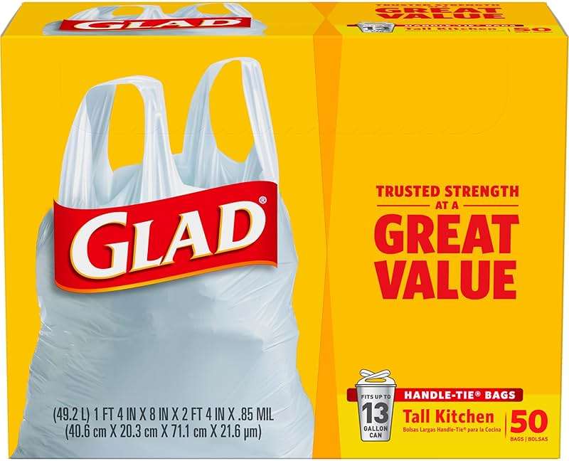 Glad Tall Kitchen Trash Bags 13 Gallon, Unscented Garbage Bags, Handle-Tie, 50 Count - Image 2