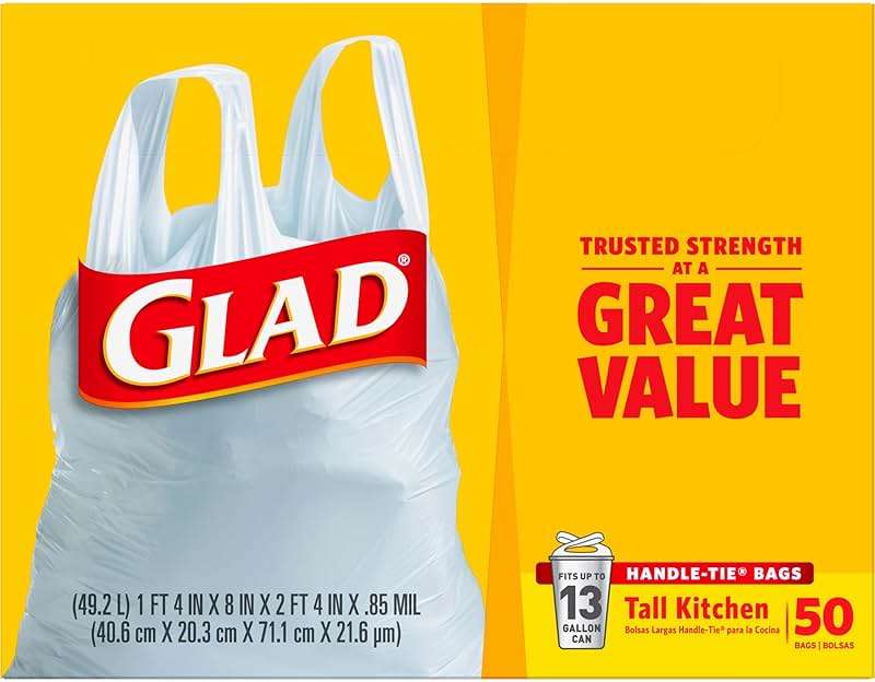 Glad Tall Kitchen Trash Bags 13 Gallon, Unscented Garbage Bags, Handle-Tie, 50 Count - Image 3