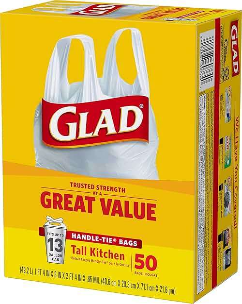 Glad Tall Kitchen Trash Bags 13 Gallon, Unscented Garbage Bags, Handle-Tie, 50 Count - Image 5