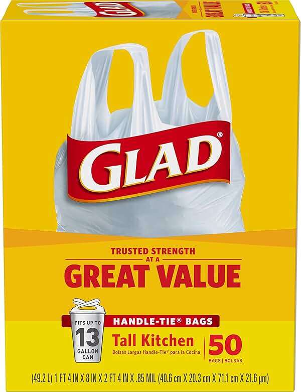 Glad Tall Kitchen Trash Bags 13 Gallon, Unscented Garbage Bags, Handle-Tie, 50 Count - Image 9