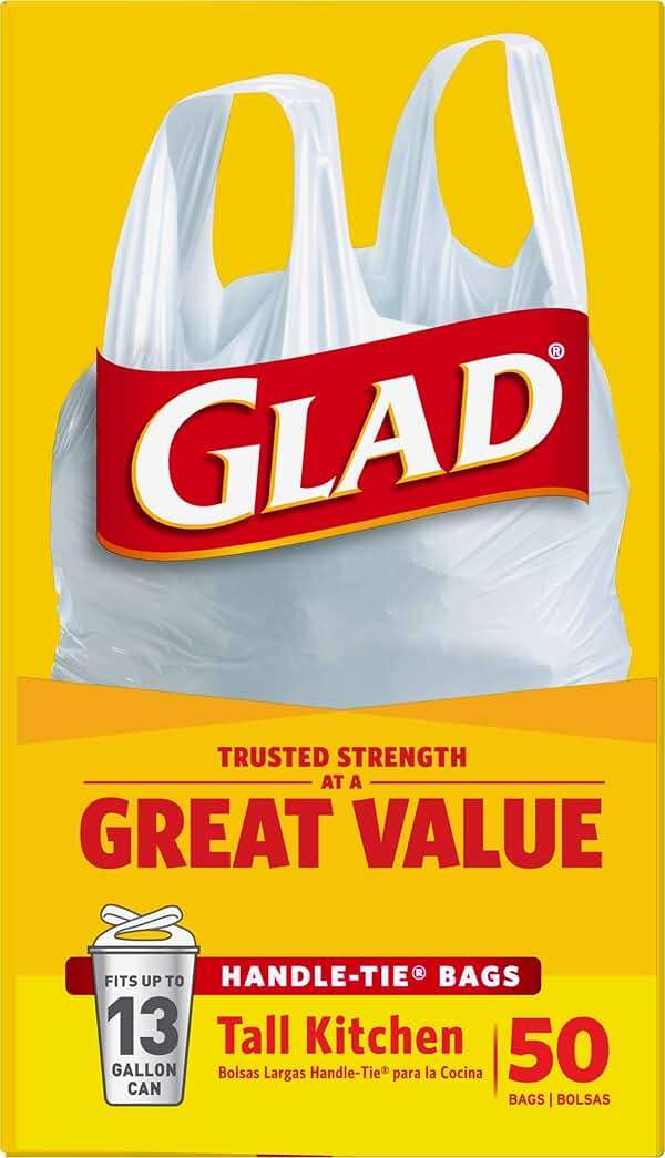 Glad Tall Kitchen Trash Bags 13 Gallon, Unscented Garbage Bags, Handle-Tie, 50 Count - Image 10