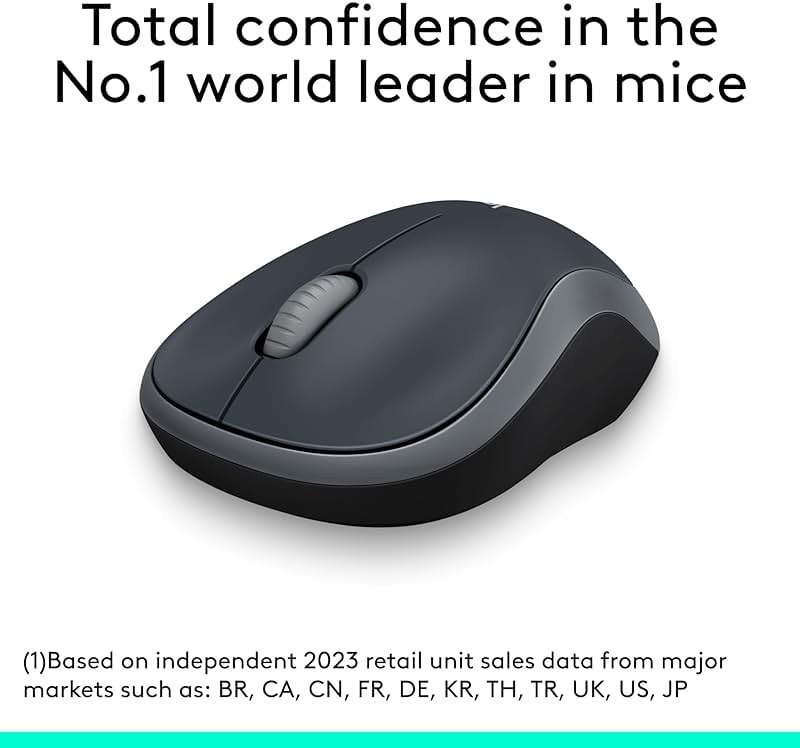 Logitech M185 Wireless Mouse, 2.4GHz with USB Mini Receiver, 12-Month Battery Life, 1000 DPI Optical Tracking, Ambidextrous, Compatible with PC, Mac, Laptop - Swift Grey - Image 2