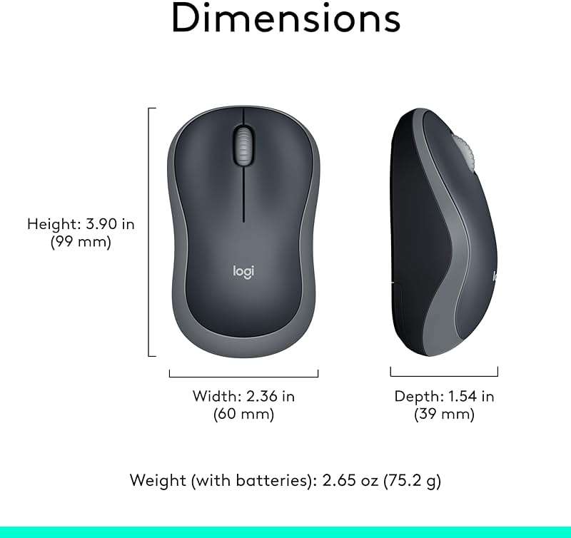 Logitech M185 Wireless Mouse, 2.4GHz with USB Mini Receiver, 12-Month Battery Life, 1000 DPI Optical Tracking, Ambidextrous, Compatible with PC, Mac, Laptop - Swift Grey - Image 9