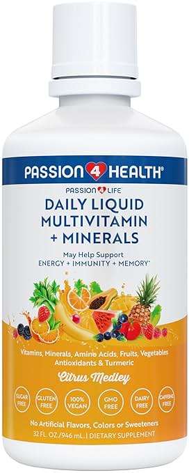 Passion 4 Life Daily Liquid Multivitamin + Minerals - Over 100 Premium Ingredients for the Whole Family - Trace Minerals and Amino Acids for All Ages - Image 1