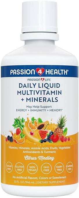 Passion 4 Life Daily Liquid Multivitamin + Minerals - Over 100 Premium Ingredients for the Whole Family - Trace Minerals and Amino Acids for All Ages - Product Image