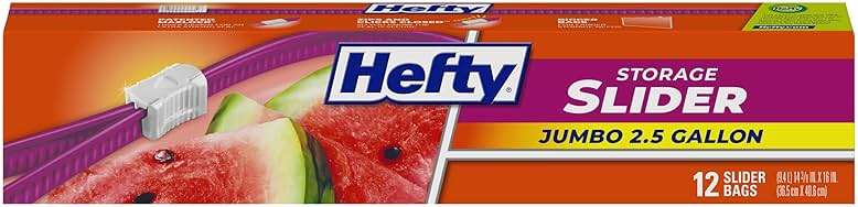 Hefty Slider Jumbo Storage Bags, 12 Count, 2.5 Gallon Extra Large Storage Bags for Bulk Leftovers, Travel Clothes, Shoes, Office Supplies, and More, Writable Label, Secure Zip and Click Closure - Image 1