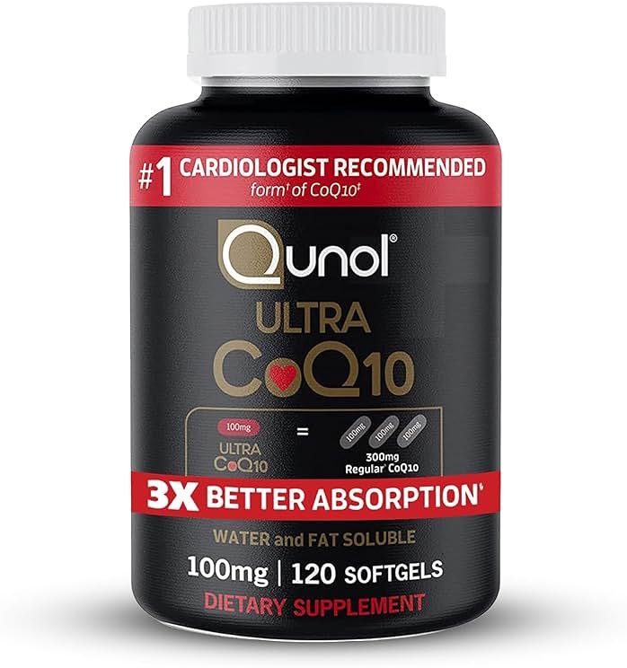 Qunol Ultra CoQ10 100mg, 3x Better Absorption, Patented Water and Fat Soluble Natural Supplement Form of Coenzyme Q10, Antioxidant for Heart Health, 120 Count Softgels - Product Image