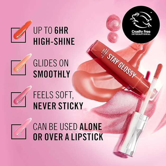 Rimmel Stay Glossy Lip Gloss - Non-Sticky and Lightweight Formula for Lip Color and Shine - 820 Seduce Me, .18oz - Image 8