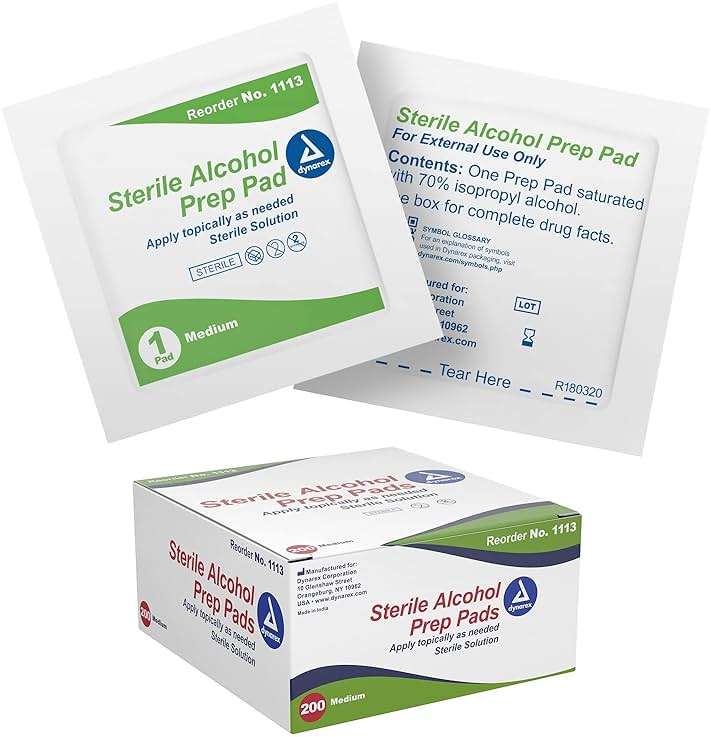 Dynarex DynaSafety Sterile Alcohol Prep Pads - Medium - 70% Isopropyl Alcohol, Individually Wrapped, Soft Cleaning Wipes - 200 per Box - Image 1