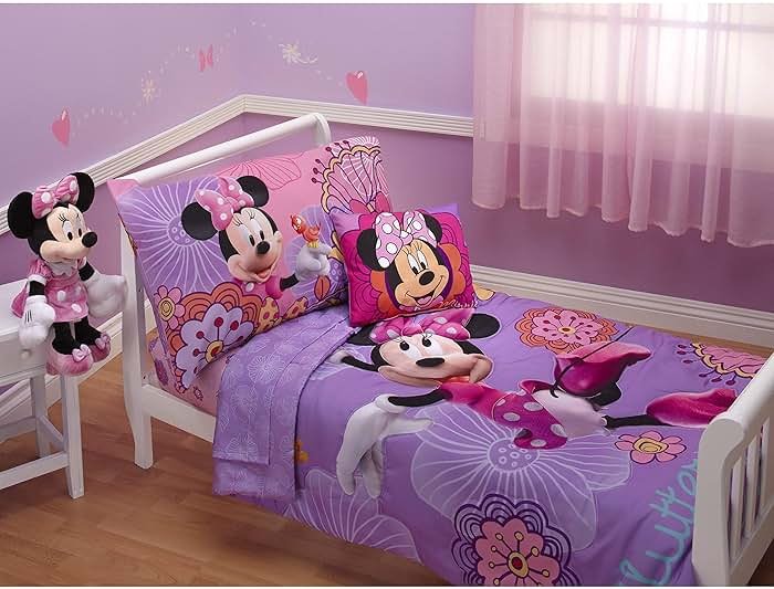 Disney 4 Piece Minnie's Fluttery Friends Toddler Bedding Set, Lavender - Product Image
