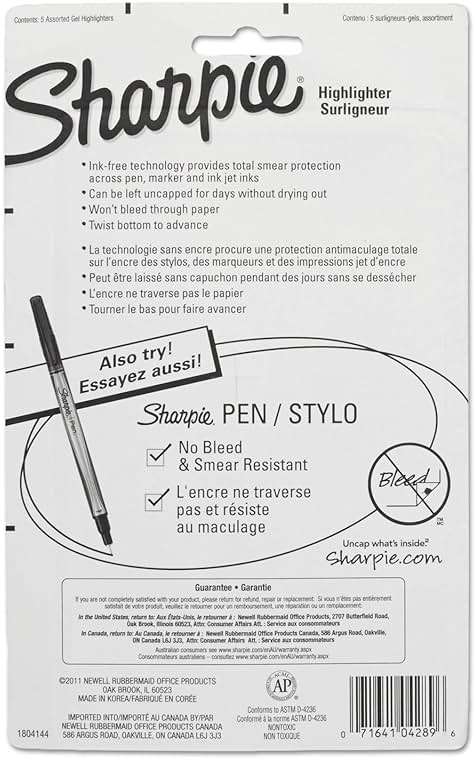 Sharpie Gel Highlighters, Bullet Tip, Assorted Fluorescent Markers, 5 Count - Won't Dry Out, Smear And Bleed Resistant - Image 3