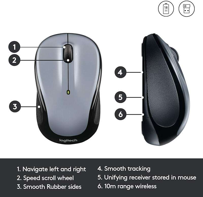 Logitech Wireless Mouse M325 with Designed-For-Web Scrolling - Light Silver - Image 7