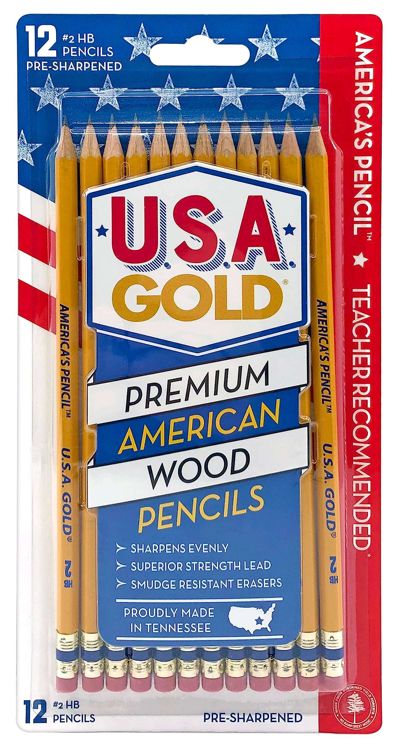 Write Dudes USA Gold Premium Cedar No. 2 Pre-Sharpened Pencils 12-Count (DDR56) - Image 1