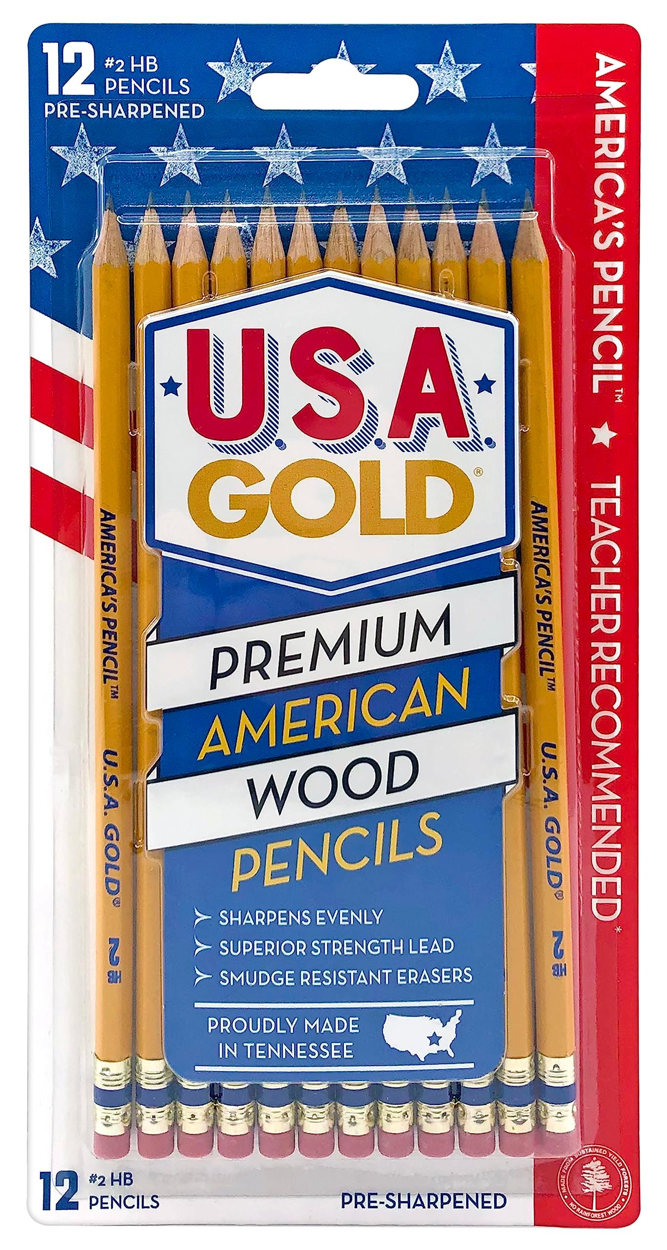Write Dudes USA Gold Premium Cedar No. 2 Pre-Sharpened Pencils 12-Count (DDR56) - Product Image
