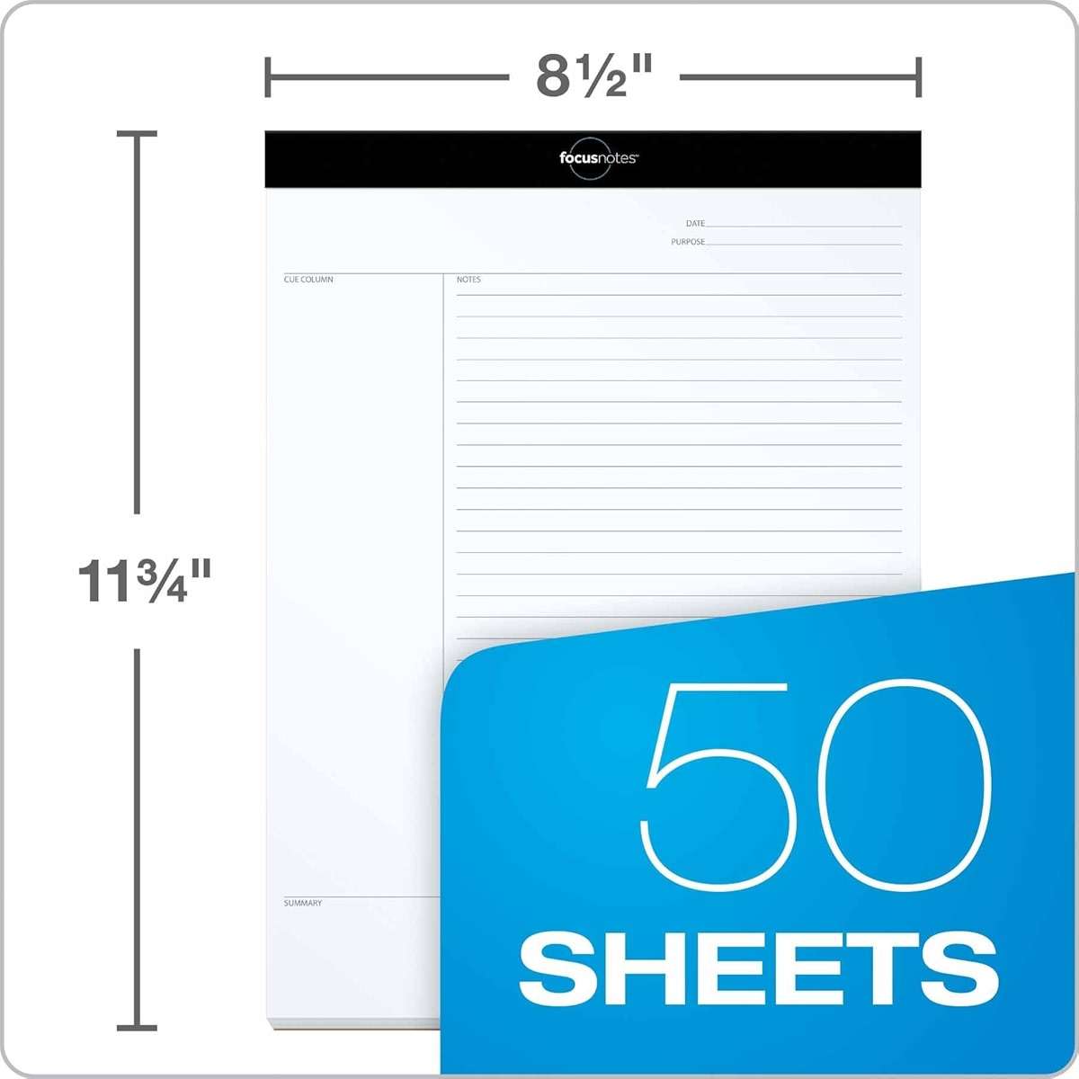 Oxford FocusNotes Writing Pad, Clear Note-Taking System, 8.5 x 11 Sheets, Guided Note, Cue & Summary Sections, 50 Sheets, Professional School and Office Notepad, Proudly Made in the USA - Image 2