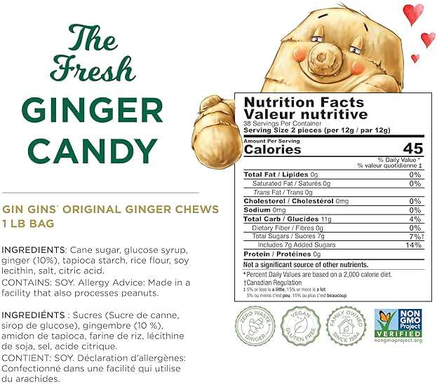 GIN GINS Original Ginger Chews – Natural Fresh Ginger Candy by The Ginger People – Individually Wrapped Healthy Candy – Original Flavor – Large 1 lb Bag (16oz) – Pack of 1 - Image 2