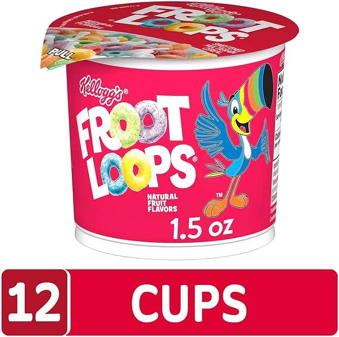 Kellogg's Froot Loops Breakfast Cereal Cups, Fruit Flavored, Breakfast Snacks with Vitamin C, Original, 18oz Case (12 Cups) - Image 4