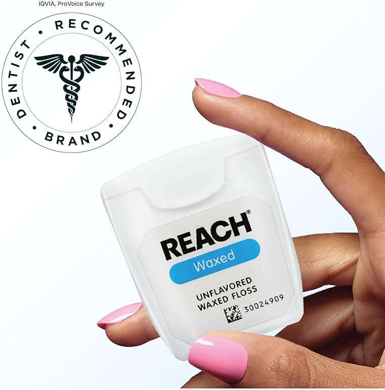 REACH Waxed Dental Floss,Unflavored, Plaque Remover for Teeth, Shred Resistant, Floss Slides Smoothly, Easy to Use, Waxed, Deep Cleaning Teeth, Oral Care, PFAS Free, for Adults & Kids, 1 Pack, 55 yd - Image 5