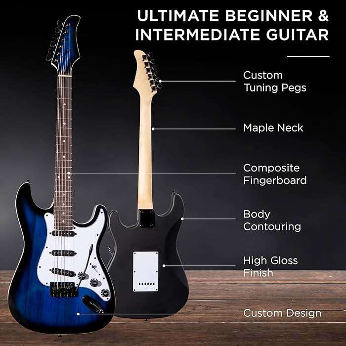 Best Choice Products 39in Full Size Beginner Electric Guitar Starter Kit w/Case, Strap, 10W Amp, Strings, Pick, Tremolo Bar - Hollywood Blue - Image 5