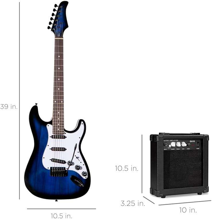 Best Choice Products 39in Full Size Beginner Electric Guitar Starter Kit w/Case, Strap, 10W Amp, Strings, Pick, Tremolo Bar - Hollywood Blue - Image 8