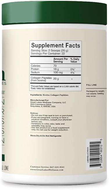 Great Lakes Wellness Collagen Peptides Powder – Supports Skin, Hair, Nails, Joints & Digestion – Hydrolyzed, Quick Dissolve, Non-GMO, Keto & Kosher – Pure Collagen Protein (16 oz, 22 Servings) - Image 2