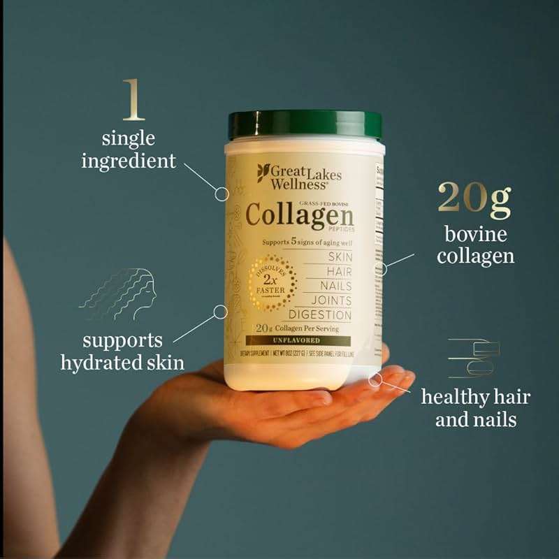 Great Lakes Wellness Collagen Peptides Powder – Supports Skin, Hair, Nails, Joints & Digestion – Hydrolyzed, Quick Dissolve, Non-GMO, Keto & Kosher – Pure Collagen Protein (16 oz, 22 Servings) - Image 5