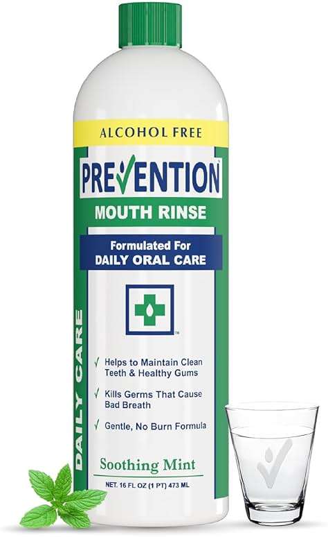Prevention Daily Care Alcohol-Free Mouthwash, Hydrogen Peroxide Teeth Whitening with Soothing Fresh Mint for Bad Breath Treatment, Fluoride-Free Gum Care Oral Mouth Rinse 16 oz 1 Pack - Image 1