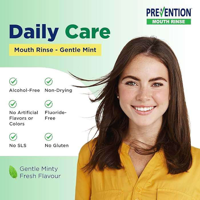 Prevention Daily Care Alcohol-Free Mouthwash, Hydrogen Peroxide Teeth Whitening with Soothing Fresh Mint for Bad Breath Treatment, Fluoride-Free Gum Care Oral Mouth Rinse 16 oz 1 Pack - Image 2