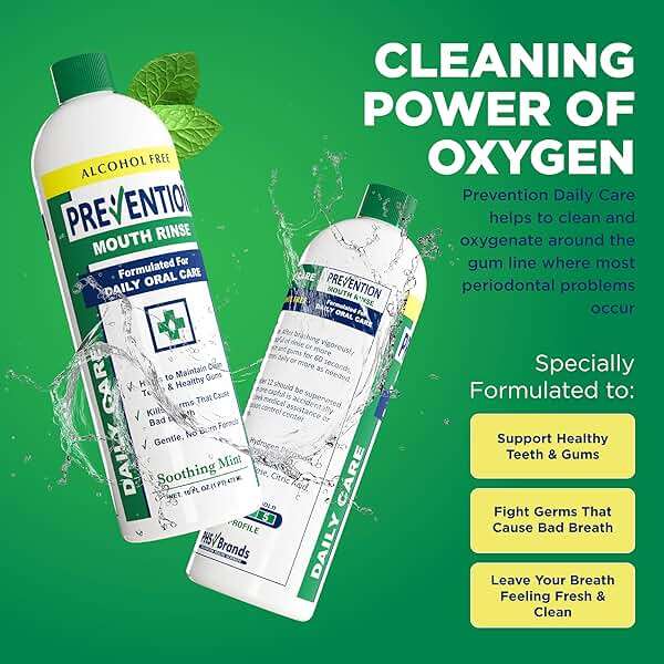 Prevention Daily Care Alcohol-Free Mouthwash, Hydrogen Peroxide Teeth Whitening with Soothing Fresh Mint for Bad Breath Treatment, Fluoride-Free Gum Care Oral Mouth Rinse 16 oz 1 Pack - Image 3