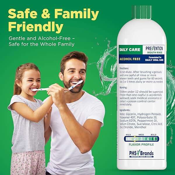 Prevention Daily Care Alcohol-Free Mouthwash, Hydrogen Peroxide Teeth Whitening with Soothing Fresh Mint for Bad Breath Treatment, Fluoride-Free Gum Care Oral Mouth Rinse 16 oz 1 Pack - Image 5