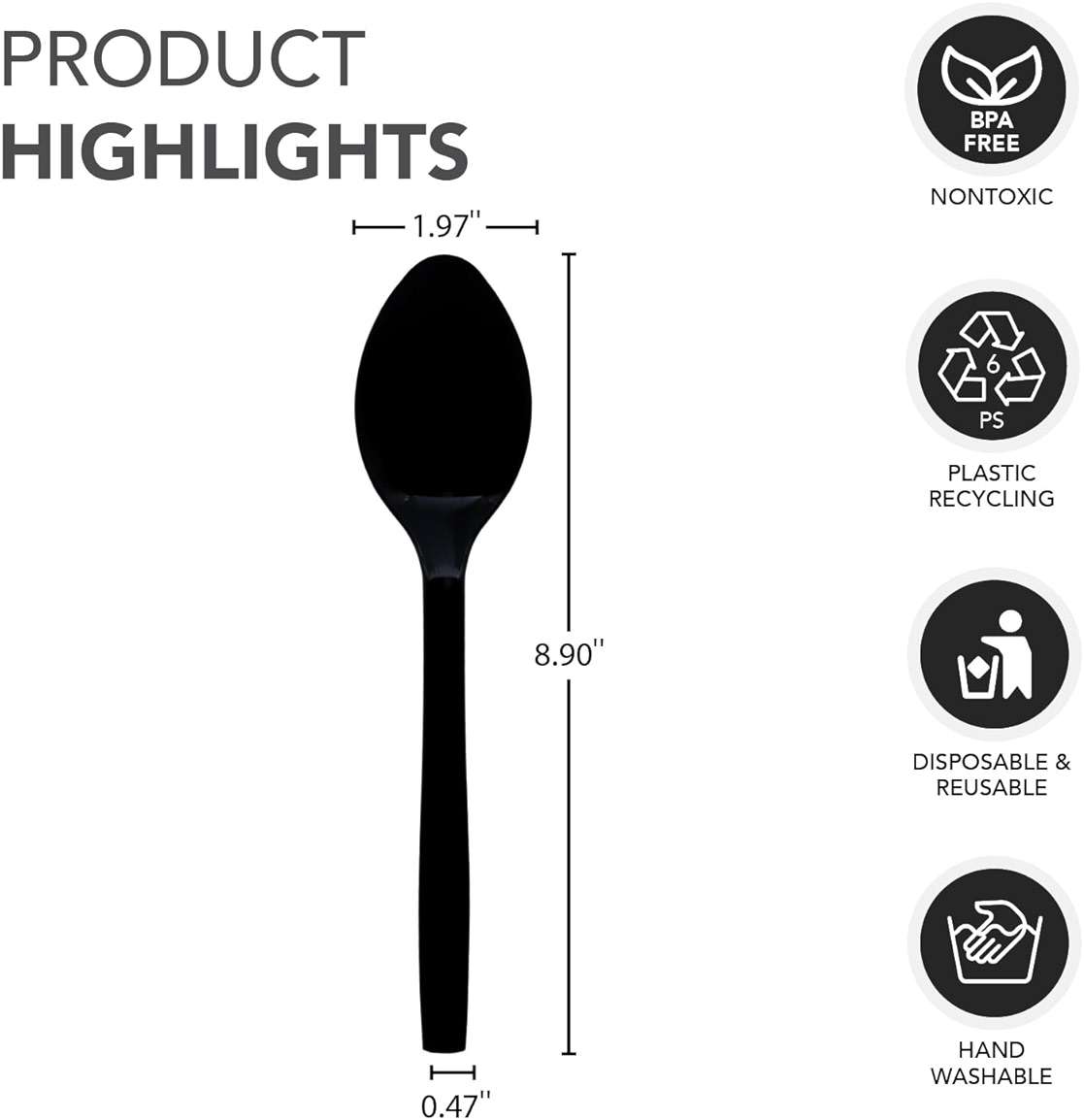 Party Essentials Hard Plastic 9" Serving Spoons, Black, 12 Count - Image 3