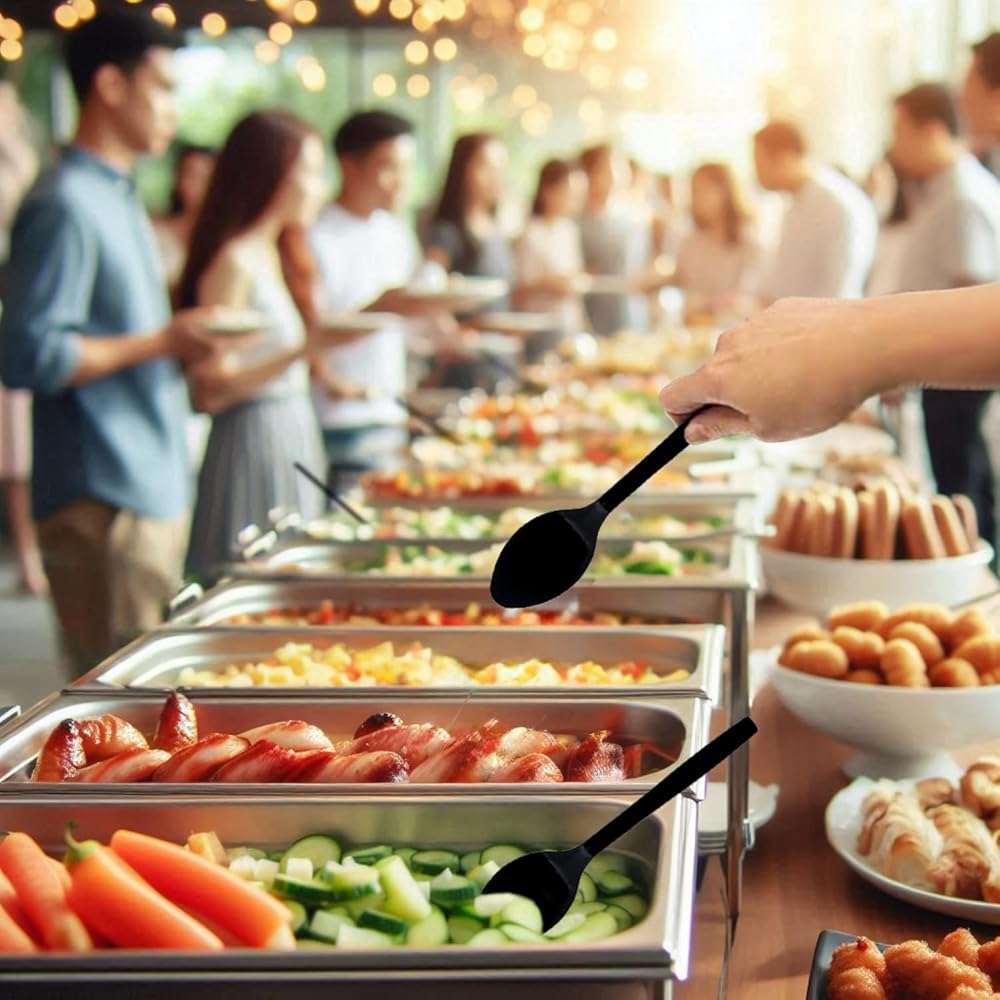 Party Essentials Hard Plastic 9" Serving Spoons, Black, 12 Count - Image 4