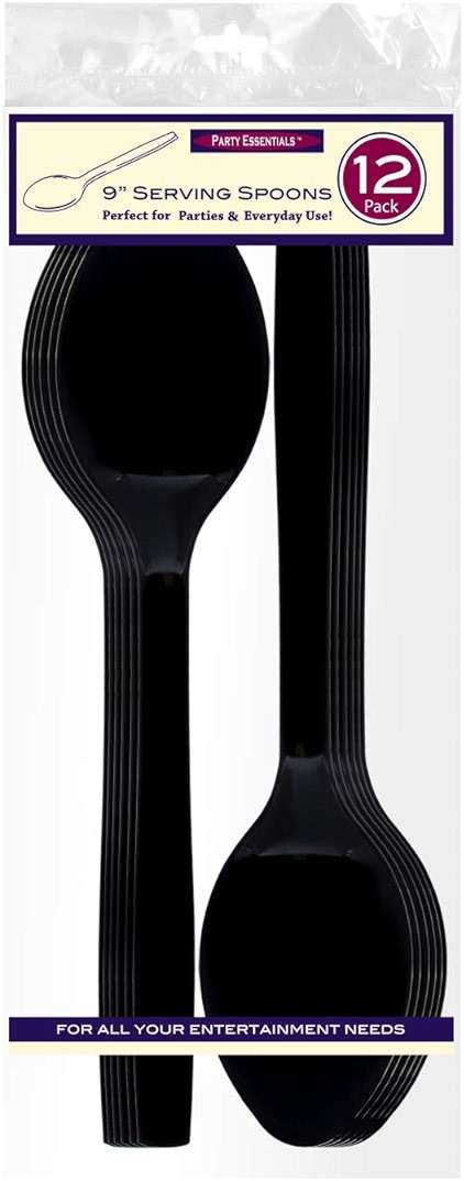 Party Essentials Hard Plastic 9" Serving Spoons, Black, 12 Count - Image 5