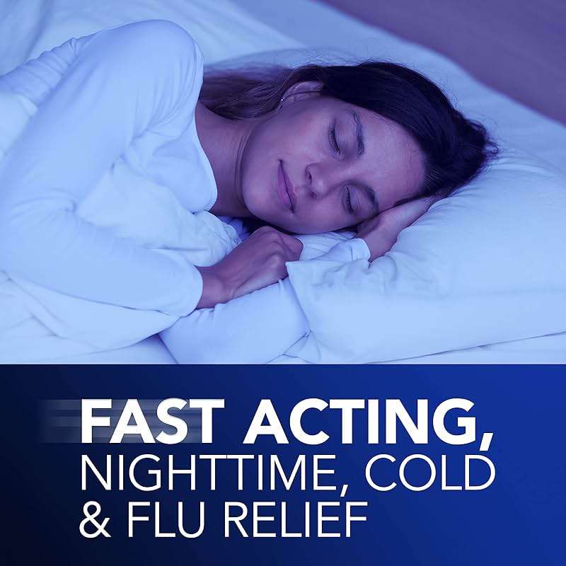 Vicks NyQuil Cold & Flu Relief Over-the-Counter Medicine, Powerful Multi-Symptom Nighttime Relief for Headache, Fever, Sore Throat, Aches, Sneezing, Runny Nose & Cough, 48 LiquiCaps - Image 5