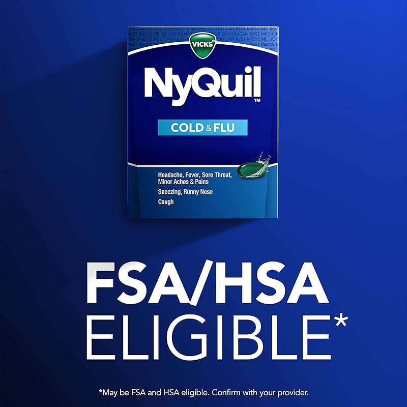 Vicks NyQuil Cold & Flu Relief Over-the-Counter Medicine, Powerful Multi-Symptom Nighttime Relief for Headache, Fever, Sore Throat, Aches, Sneezing, Runny Nose & Cough, 48 LiquiCaps - Image 6