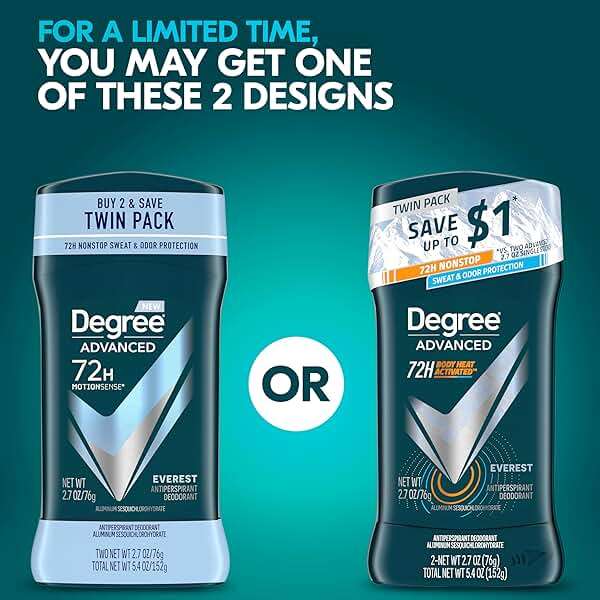 Degree Men Advanced Antiperspirant Deodorant Everest 2 Count 72-Hour Sweat and Odor Protection Antiperspirant For Men With Body Heat Activated Technology 2.7 oz - Image 3