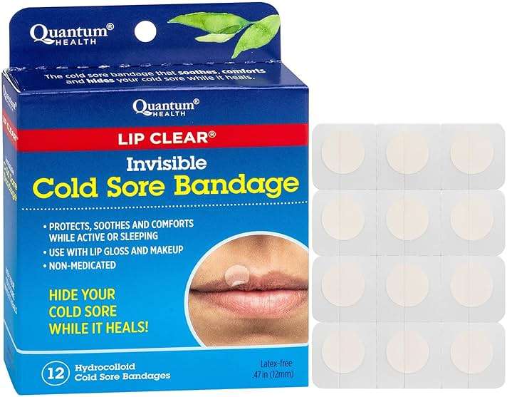 Quantum Health Lip Clear Invisible Cold Sore Patches for Lips Help Soothe Shield & Hide Cold Sores - Helps Prevent Contamination - Fever Blister Bandages for Women & Men - 12 Count - Image 1