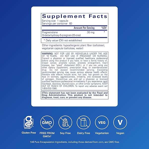 Pure Encapsulations Pregnenolone - 30 mg - Hormone Support - Memory Support & Brain Supplement* - Gluten Free & Vegan - 60 Capsules - Image 2