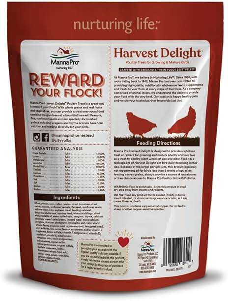 Manna Pro Harvest Delight Poultry Treat, Whole Grain & Seed Mix with Fruits & Vegetables, 14% Protein Snack for Chickens, Ducks & Mixed Flocks, 2.25 lb - Image 2