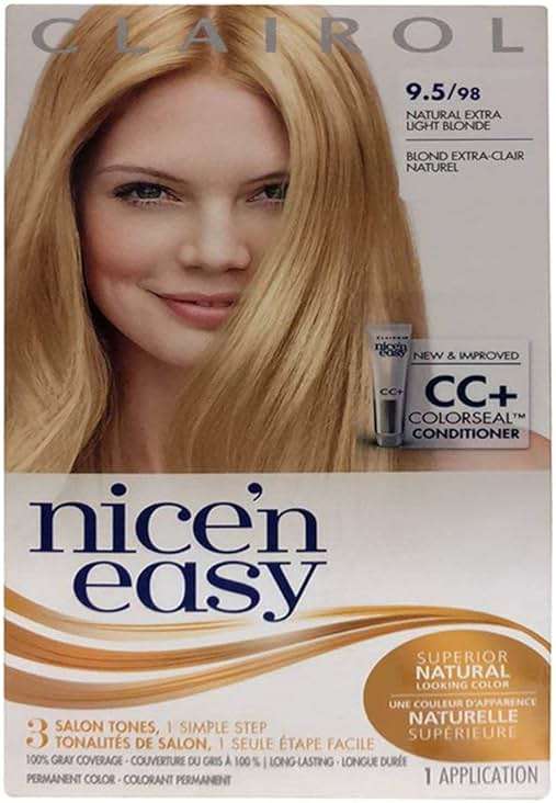 Clairol Nice & Easy Hair Color Treatment #98, Size 1 Kit, Natural Extra Light Neutral Blonde 98, for Normal Hair, Cream, Compostable, Female - Image 1